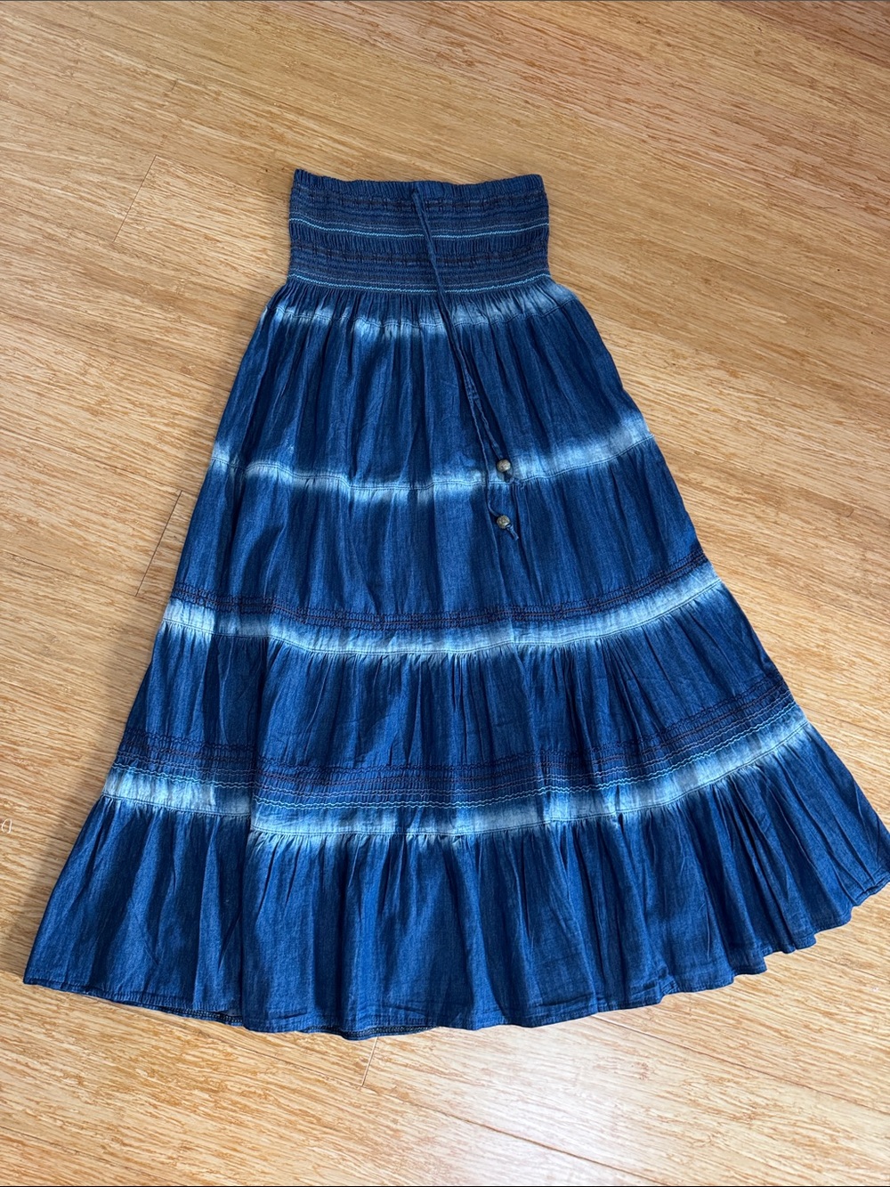Blue Tie-Dye Tiered mid strapless dress or Maxi Skirt